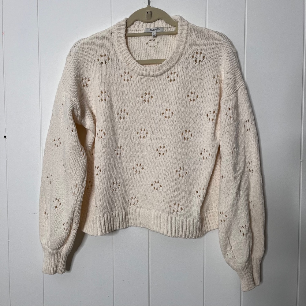 Madewell Floral Pointelle Pullover Sweater Cream Crewneck Cotton Women's S